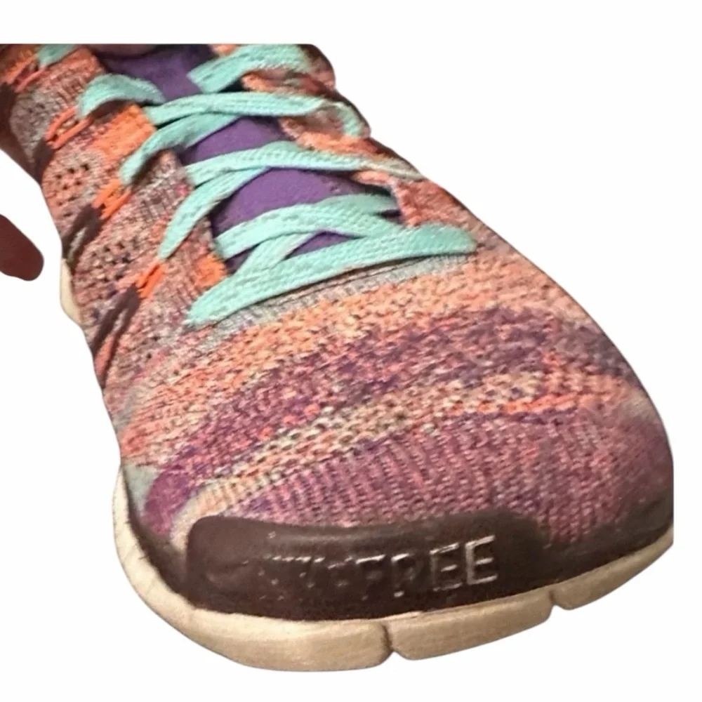 Nike Flyknit Chukka Multicolor Knit Sneakers Teal Laces Purple Swoosh Women’s 8